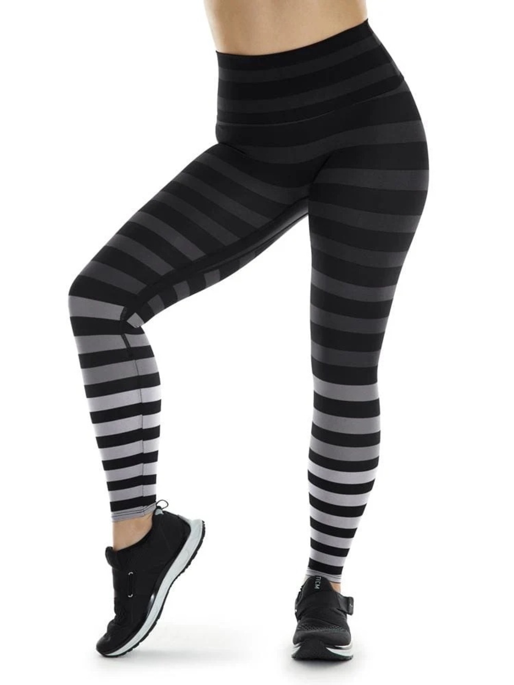K-DEER Jody Stripe Signature Sneaker Leggings Black Gray Size M